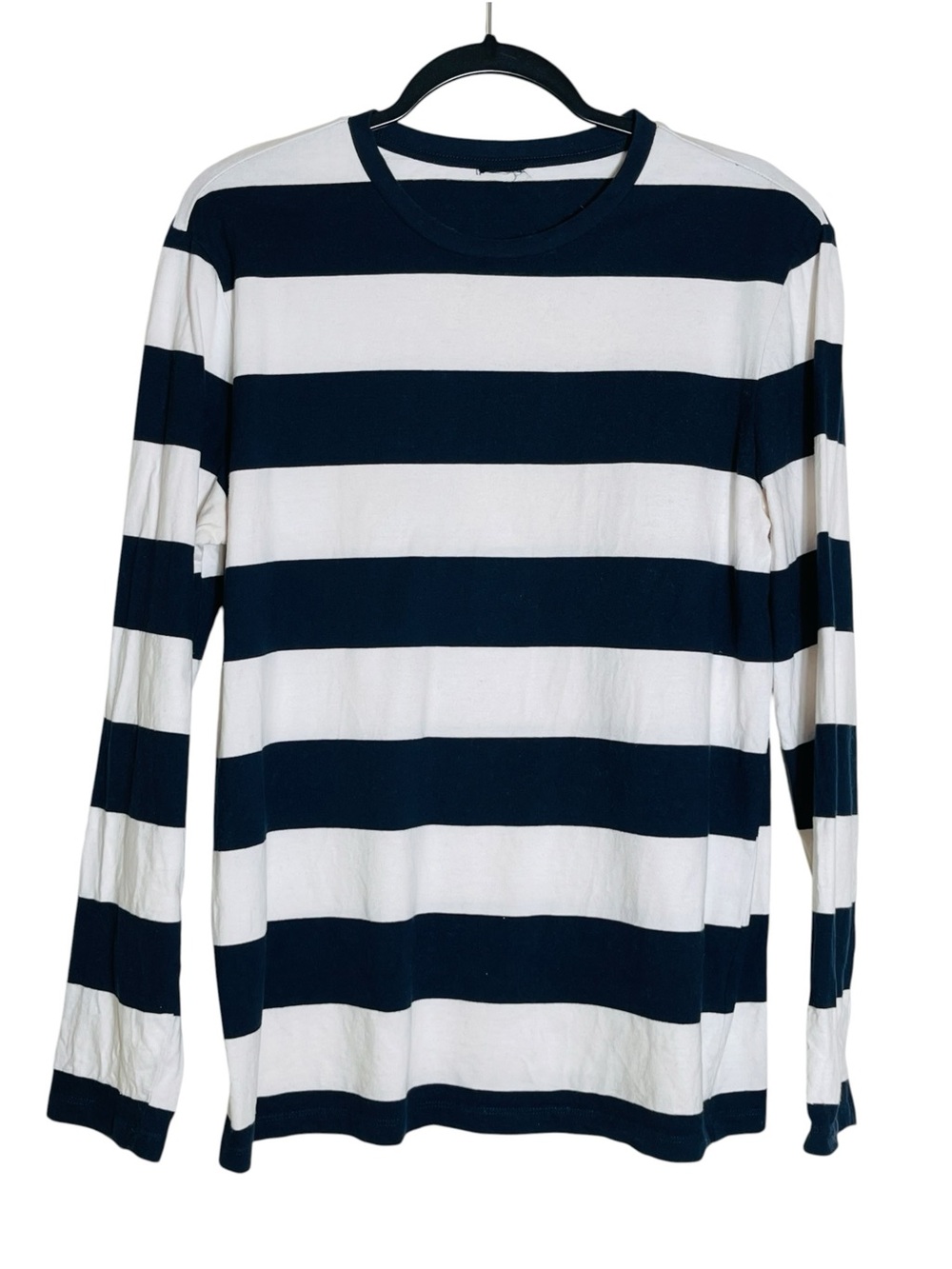 H&M Men’s Navy White Breton Stripe 100% Cotton Long Sleeve Shirt